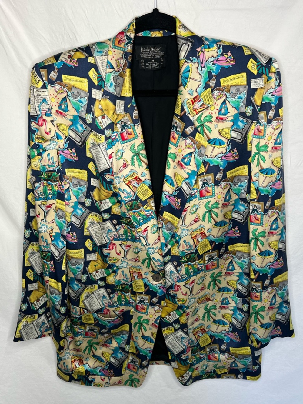 VTG 1994 Nicole Miller Bacardi Rum Blazer Jacket 100% Silk Medium RARE Vacation
